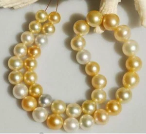 HUGE 18"11-13mm south sea genuine white golden multicolor round pearl necklace - Picture 1 of 3