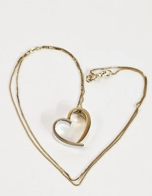 Collar Colgante Corazón Oro Amarillo y Blanco 14k 17.5" Por CJI Pre-amado-Listo para Regalo Foto 1 de 4