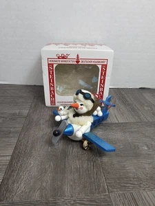 STEINBACH GERMANY AIRPLANE SNOWMAN PILOT SNOWBALLS WOOD ORNAMENT WITH TAG - Picture 1 of 4