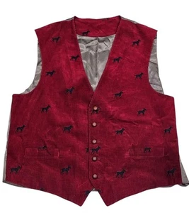 Orvis Vest Hunting Mens 46R Red Corduroy Leather Buttons Dog Embroidered Vintage - Imagen 1 de 13