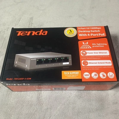 Tenda TEF1105P-4-63W 5 Port 10/100Mbps Desktop Switch with 4-Port PoE - Image 1 of 4