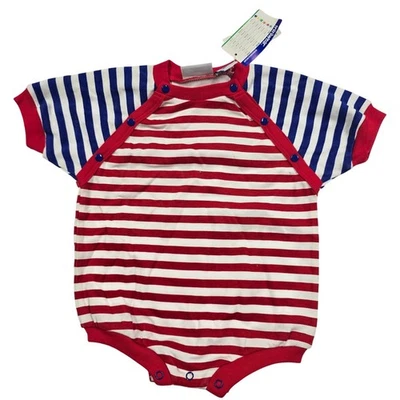 Miniwear Bebé Burbuja Mameluco Corto Rojo Blanco Azul Rayas 6-9 M De Colección Años 90 Y2K Foto 1 de 4