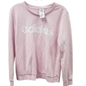 Adidas Sweatshirt Long Sleeve Crew Neck Pullover Pink White Girls Size Medium - Picture 1 of 4