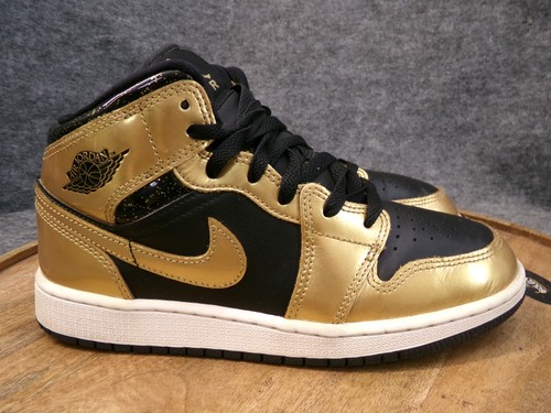 Nike Air Jordan 1 Mid SE GS taglia 4 5 anni nero oro metallizzato bianco DR6967 071
