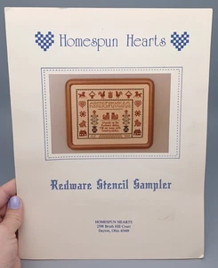 1987 Homespun Hearts Cross Stitch Chart "Redware Stencil Sampler" - Bild 1 von 3