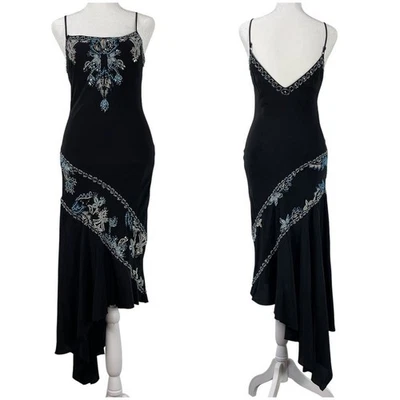 Vintage Cache Y2K Silk Black Beaded Slip Dress Size 2 Fairy Whimsigoth 90's - Image 1 of 4