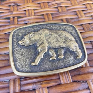 Walking Bear Solid Brass Belt Buckle Made in USA 3.25” x 2.25” Vintage BTS - Picture 1 of 5