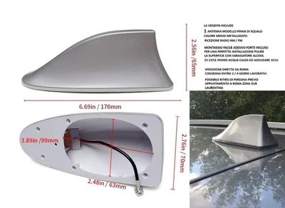 ANTENNA FM AM PER AUTO PINNA SQUALO GRIGIO TETTO ADESIVO AUTORADIO 1 DIN 2 DIN - Immagine 1 di 4