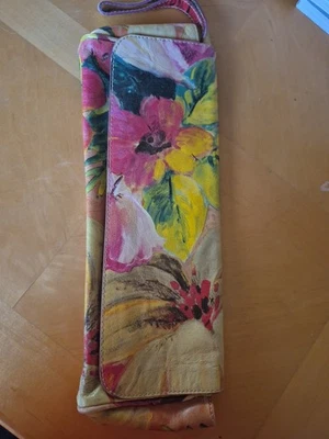 Vintage Painted Maurizio Taiuti Floral  Italian Genuine Leather Clutch - Image 1 of 4