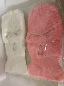 Girls Winter Face Covers Set of Two Pink and White - Picture 1 of 2