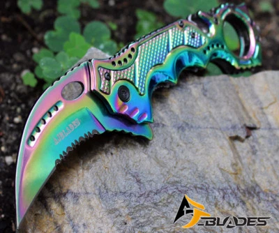 AJBLADES ARCO IRIS DE ALTA RESISTENCIA GARRA KARAMBIT Rescate Asistido por Resorte P/Cuchillo AJ504RB Foto 1 de 2