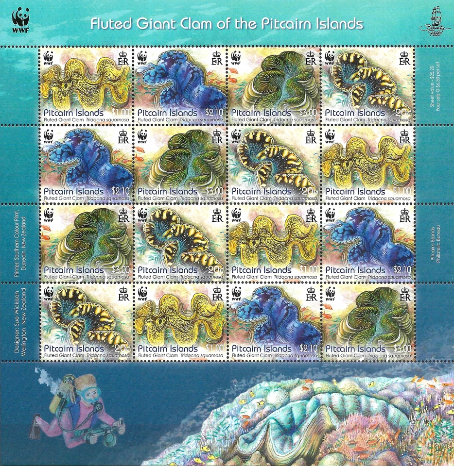PITCAIRN ISLANDS - 2016 MNH "WWF - Fluted Gaint Clam" Souvenir Sheet !!! - Image 1 of 1