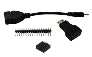 4pc Starter Kit for RPi0 Pi Zero 2 / 1.3 W USB HDMI Adapters Pin Header Heatsink - Picture 1 of 1