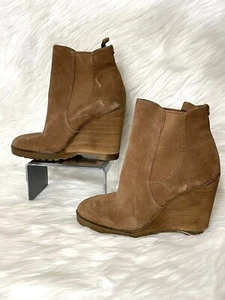 Michael Kors Boots Womens 9M Brown Suede Wedge Heel Slip On Medium Booties - Picture 1 of 12