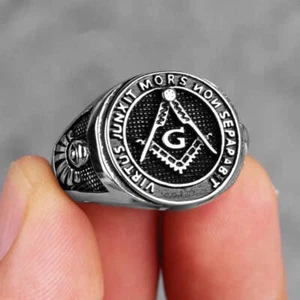 Freimaurer Siegel Ring als Biker Ring in 316L Edelstahl - Freimaurerei Ring - Il - Bild 1 von 15