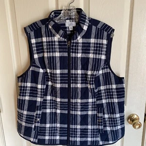 Croft & Barrow Women's Blue White Quilted Vest XXL Adjustable Waist Full Zip - Picture 1 of 3