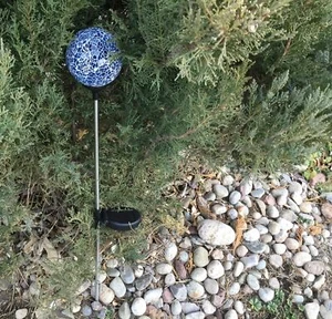 Solar Blue Mosaic Glass Ball Light, Garden Decor Landscape Globe Multi-Color LED - Picture 1 of 10