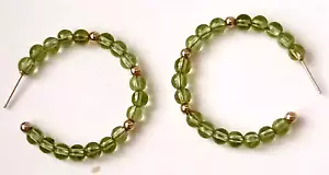 14k Yellow Gold and Peridot Beaded Circle Hoop Pierced Earrings dia. 1.25 in. - Picture 1 of 8