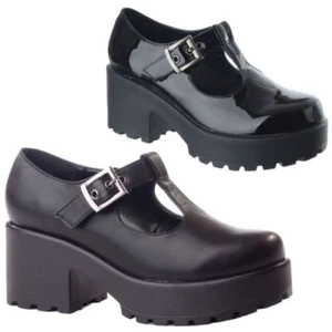 Nuevo de Mujer Grueso Medio Bloque Tacón Plataforma T BAR Corte Hebilla Zapatos - Bild 1 von 14