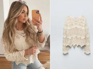 ZARA CROP STRICK PULLOVER HÄKEL BLOGGER CROCHET JUMPER SWEATER - Bild 1 von 7