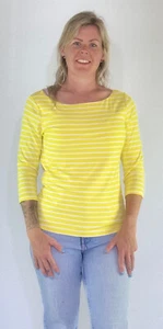 HOBBS 3/4 Slv Sonya Jersey Striped Top Semi Fit Hip Yellow/White Hip(A117)RRP£39 - Picture 1 of 6