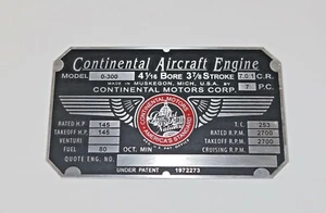 O300, Continental Motors Engine Data Plate, Nice!!! Cessna 170, 172, Maule M-4 - Picture 1 of 1