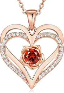 Collana donna cuore rosa argento 925 pietra nascita pendente collana per mamma moglie - Foto 1 di 24