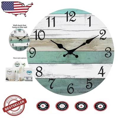 Silent 10 Inch Rustic Teal Wall Clock - Decorative Battery Operated, Easy Read - Image 1 of 4