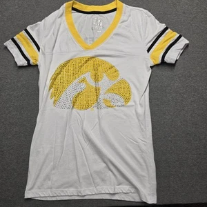Iowa Hawkeyes Women's V-Neck T-Shirt Medium E5 College Classics Rhinestone - Picture 1 of 9