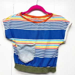 Girls Striped Patch Pocket Multicolor Short Sleeve Top Size Large - Picture 1 of 8