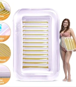 SLOOSH aufblasbare Bräunungspool Liege Schwimmer, groß 70" x 46" - gold weiß - Bild 1 von 5