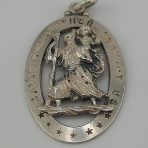 925 Sterling Heiliger Christophorus Schütze uns Oval Anhänger Vintage Religiös - Bild 1 von 5