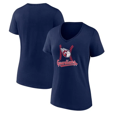 Women's Navy Cleveland Guardians Fastball V-Neck T-Shirt - Image 1 of 3