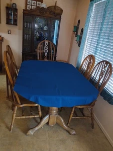 Linen Oval Tablecloth, 68 x 50 in. Dark Blue with 8 Matching Napkins - Picture 1 of 3