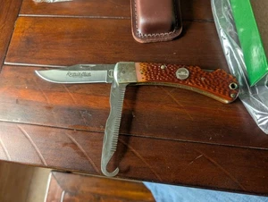 REMINGTON R-3 D BIG GAME DOUBLE LOCK BACK KNIFE USA W/LEATHER CASE - Picture 1 of 23