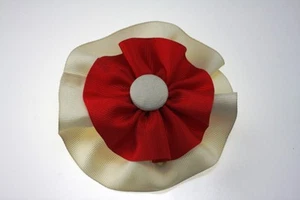 Cream & Red Round Hair Bow on a 3" bow clip barrette, new, handmade in the USA - Picture 1 of 1