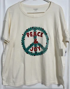 Old Navy Women’s Christmas Shirt XL Peace & Joy Holiday Wreath Short Sleeve NWT - Picture 1 of 12