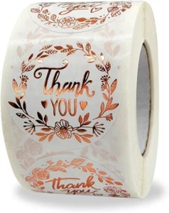 1000PCS Thank You Olive Branch Gold Rose 1 Inch Self-Adhesive Label Decal Envel - Picture 1 of 8