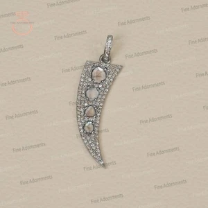 Colgante Cuerno Diamante Natural 925 Plata Cuerno Dije Corte Rosa Diamante Colgante Nuevo - Imagen 1 de 10