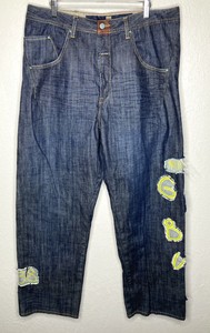 Marithe Francois Girbaud Baggy Hip Hop Spellout Denim Dark Jeans Mens 36x34 EUC!