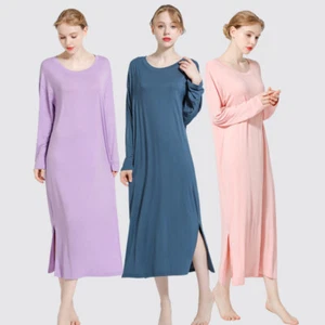 Nightgown Sleepwear Women Nightdress Robe Dress Nightwear Long Sleeve Modal - Picture 1 of 34