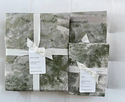 Edredón Pottery Barn JARDIN TOILE King California King y 3 fundas de euro verde nuevo con etiquetas Foto 1 de 2