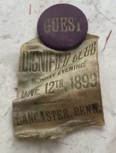 1899 Dignified Club Monday Evening Lancaster Pennsylvania PA Badge - Rough! bg - Picture 1 of 2
