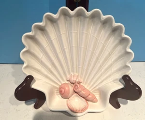 VTG FITZ & FFLOYD COQUILLE SEA SHELL DISH PINK/WHITE 8.5 JAPAN BEACH STYLE - Picture 1 of 4