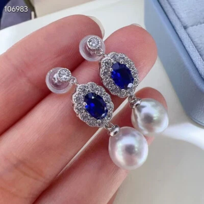 elegant pair of  10-11mm south sea round white pearl dangle earring 925s(mtrh) - Image 1 of 4