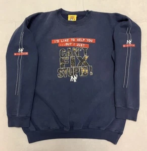 Vintage 06’ BIG DOGS Navy Crew Neck Sweatshirt “Can’t Fix stupid” SML USA Made! - Picture 1 of 12