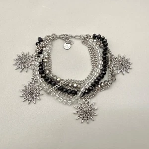 Talbots Bracelet Womens Silver Tone Multi Row Crystal Starburst Charms 8 Inch - Picture 1 of 18
