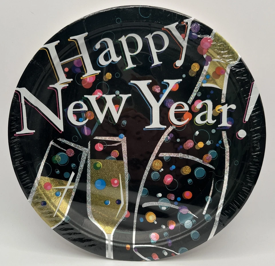 Champagne Bubbles Black New Year's Eve Holiday Party 9" Paper Dinner Plates - Image 1 of 1