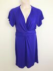 Charlie Brown Womens Dress Size 14 Wrap Waist Purple Short Sleeve Stretch V Neck