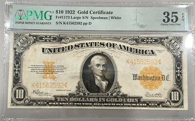 1922 $10 Large Size Gold Certificate FR#1137 PMG VF35 EPQ - Image 1 of 2